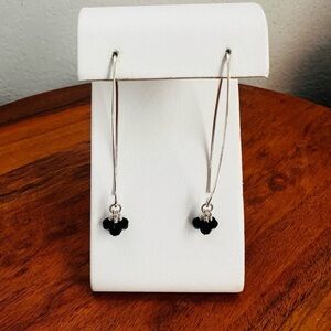 Vintage Silpada Social Gathering Obsidian Threader Sterling Earrings #W1311